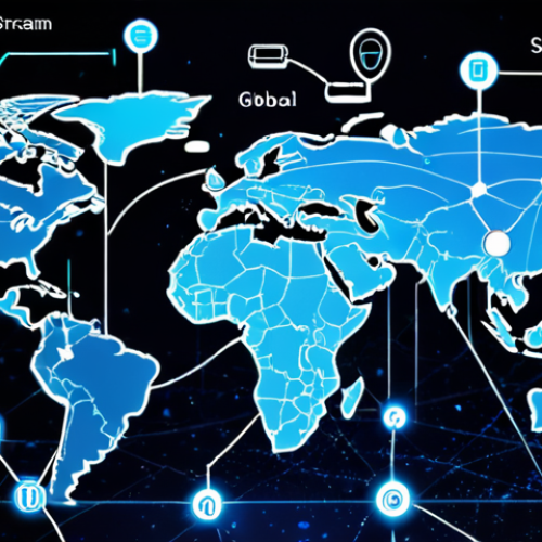 Home 14 ** A global map with interconnected nodes representing suppliers, manufacturers, and consumers. Data streams flow between the nodes, visualized as glowing lines. Icons representing different technologies (sensors, cloud servers, blockchain symbols) are subtly overlaid on the network. The overall feel is modern and efficient.
**